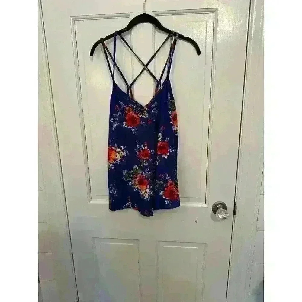 Papermoon royal blue floral tank top NWT size L